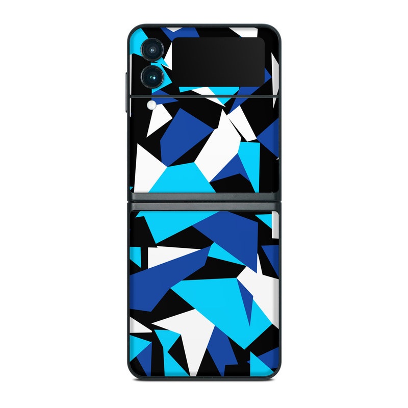 Samsung Galaxy Z Flip3 Skin design of Blue, Pattern, Turquoise, Cobalt blue, Teal, Design, Electric blue, Graphic design, Triangle, Font, with blue, white, black colors