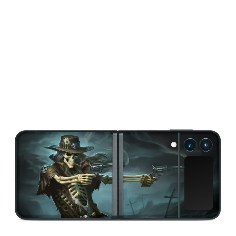 Samsung Galaxy Z Flip3 Skin design of Cg artwork, Action-adventure game, Darkness, Illustration, Games, Adventure game, Pc game, Woman warrior, Digital compositing, Fictional character, with black, white, blue, gray colors