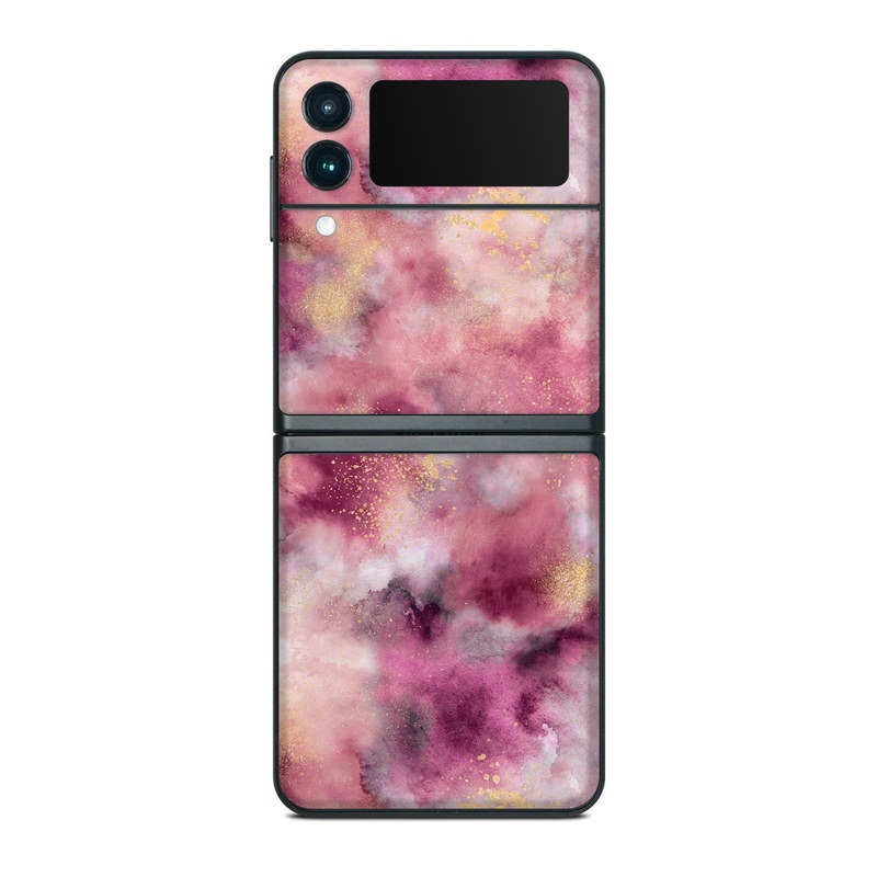 Samsung Galaxy Z Flip3 Skin design of Purple, Pink, Magenta, Pattern, Plant, Art, Flower, Peach, Event, Petal, with white, black, red, purple, yellow, pink colors