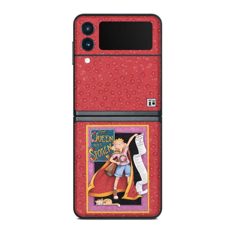 Samsung Galaxy Z Flip3 Skin design of Cartoon, Illustration, Art, Miniature, Fictional character, Fiction, Magenta, Style, with red, gray, black, green, orange, purple colors