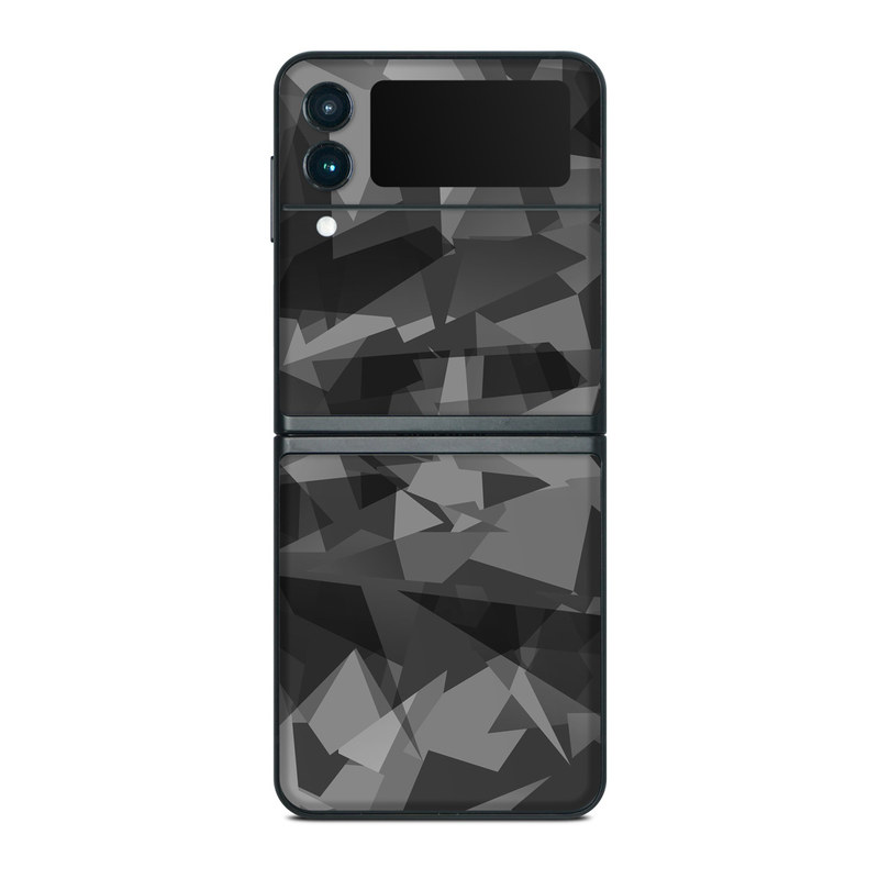 Samsung Galaxy Z Flip3 Skin design of Black, Pattern, Triangle, Black-and-white, Monochrome, Grey, Design, Line, Architecture, Monochrome photography, with black, gray colors