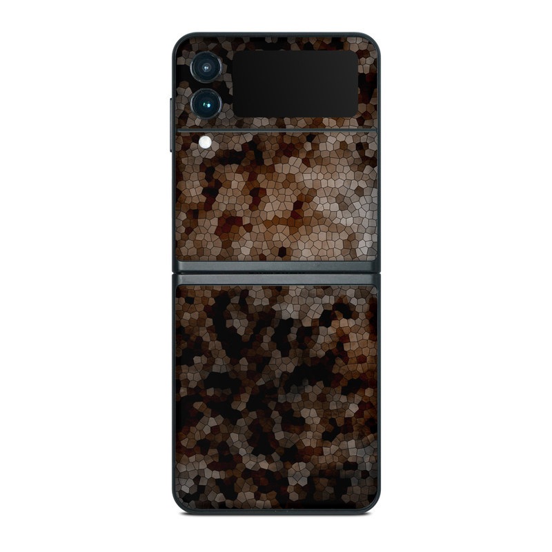 Samsung Galaxy Z Flip3 Skin design of Brown, Design, Soil, Pattern, Rock, Rust, Granite, Metal, with black, white, gray, brown colors