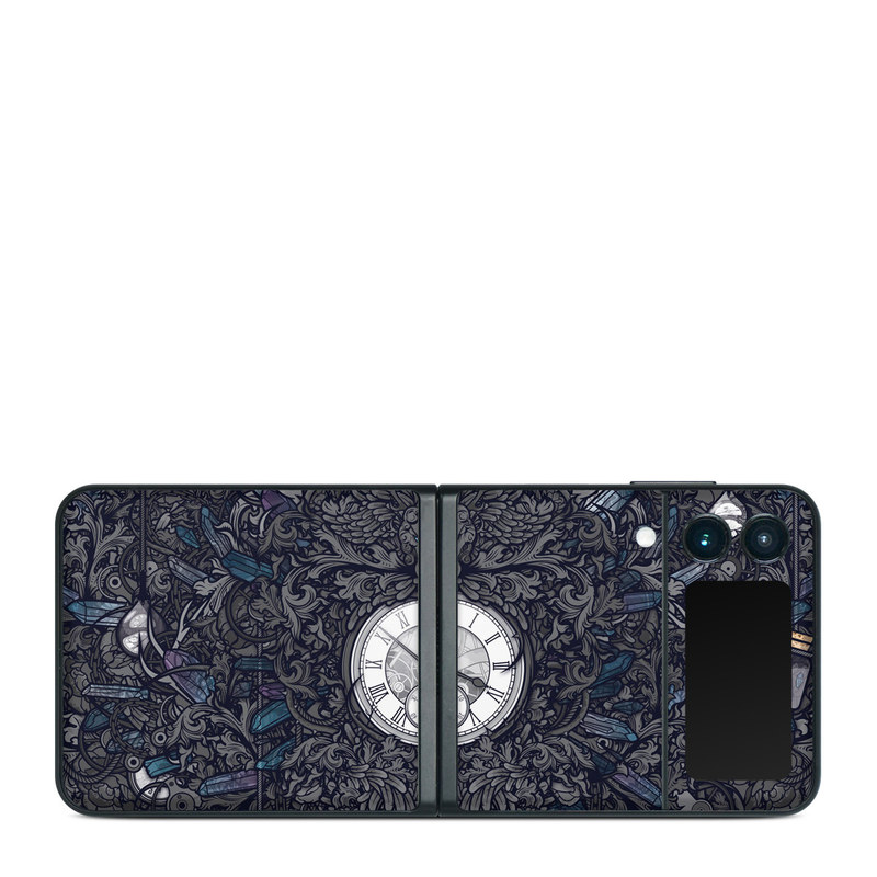Samsung Galaxy Z Flip3 Skin design of Blue, Pattern, Psychedelic art, Design, Circle, Art, Font, Graphic design, Visual arts, Illustration, with black, gray colors