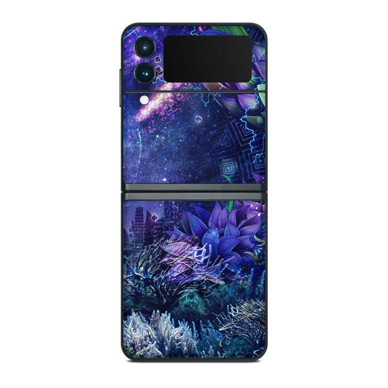 Samsung Galaxy Z Flip3 Skin design of Blue, Purple, Violet, Lavender, Majorelle blue, Psychedelic art, Electric blue, Organism, Art, Design, with blue, green, purple, red, pink colors