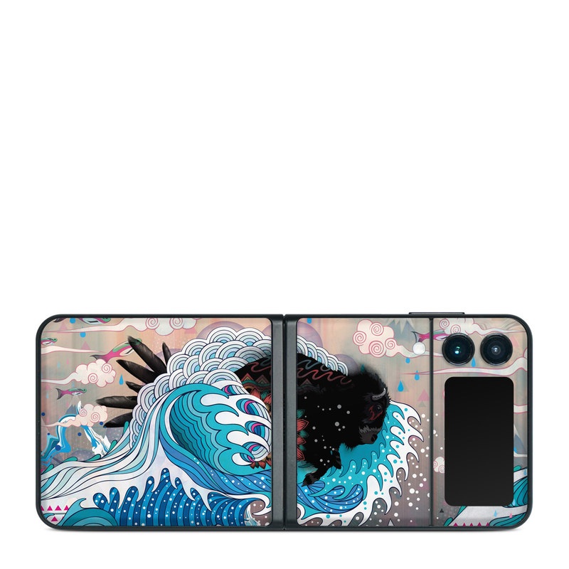Samsung Galaxy Z Flip3 Skin design of Blue, Turquoise, Illustration, Aqua, Graphic design, Pattern, Art, Design, Graphics, Visual arts, with gray, blue, black, pink, white colors