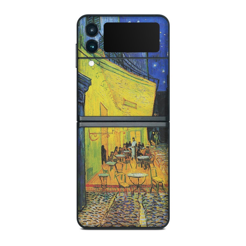 Samsung Galaxy Z Flip3 Skin design of Painting, Art, Yellow, Watercolor paint, Illustration, Modern art, Visual arts, Street, Infrastructure, Tree, with green, black, blue, gray, red colors