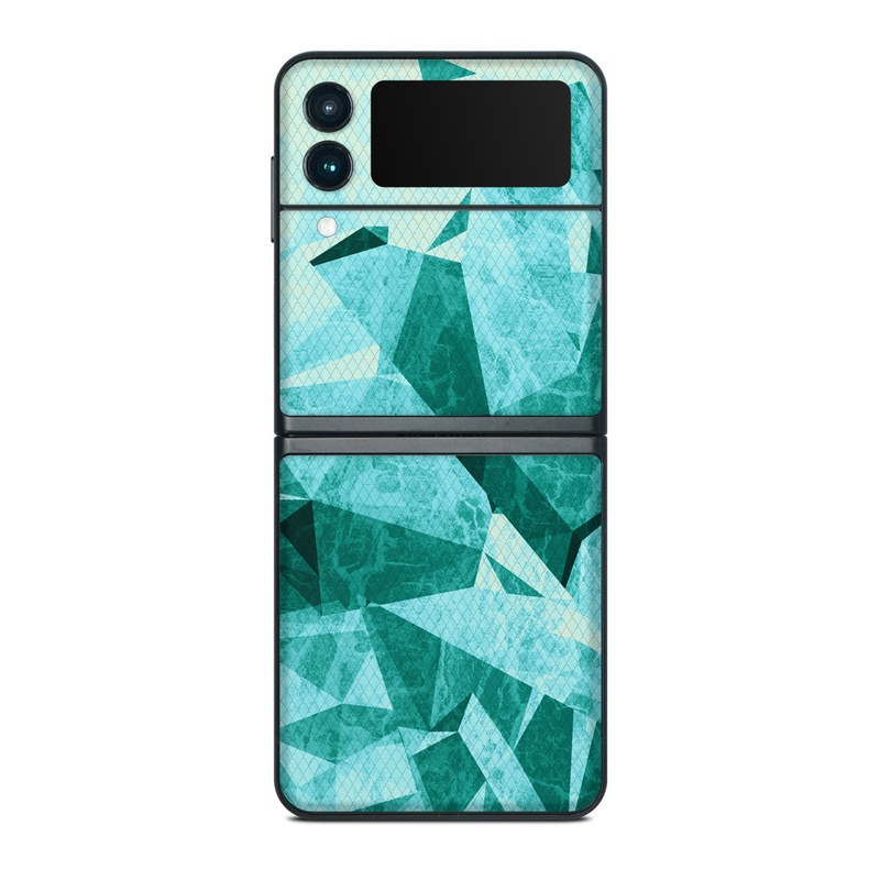 Samsung Galaxy Z Flip3 Skin design of Aqua, Blue, Pattern, Turquoise, Illustration, Teal, Design, Line, Graphic design, with blue colors
