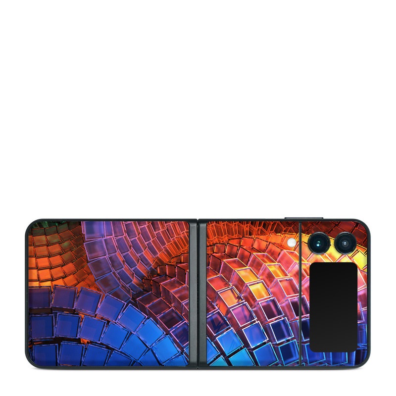 Samsung Galaxy Z Flip3 Skin design of Blue, Red, Orange, Light, Pattern, Architecture, Design, Fractal art, Colorfulness, Psychedelic art, with black, red, blue, purple, gray colors
