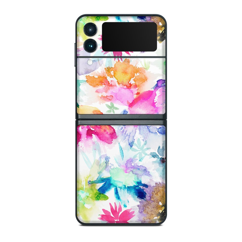 Samsung Galaxy Z Flip3 Skin design of Art paint, Botany, Paint, Petal, Painting, Creative arts, Art, Line, Material property, Pattern, with white, blue, green, red, pink, purple, yellow colors