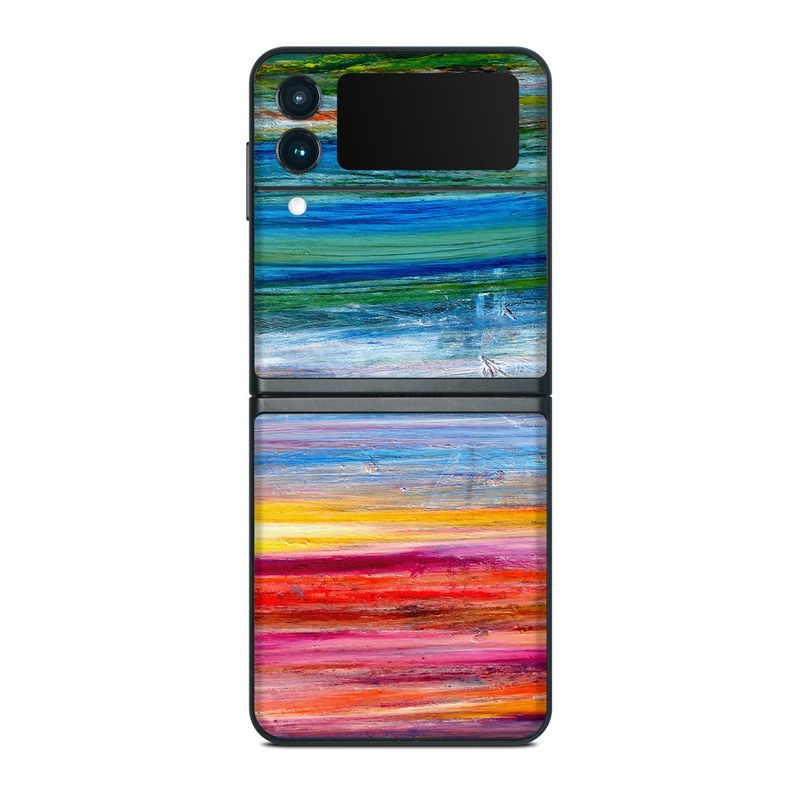 Samsung Galaxy Z Flip3 Skin design of Sky, Painting, Acrylic paint, Modern art, Watercolor paint, Art, Horizon, Paint, Visual arts, Wave, with gray, blue, red, black, pink colors