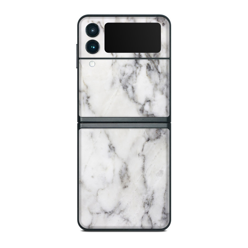 Samsung Galaxy Z Flip3 Skin design of White, Geological phenomenon, Marble, Black-and-white, Freezing, with white, black, gray colors