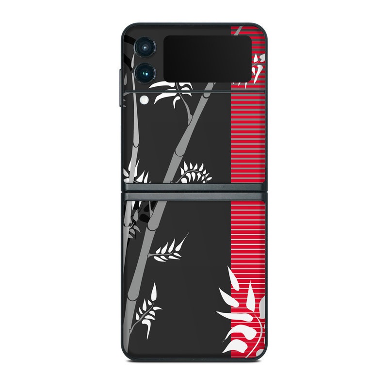 Samsung Galaxy Z Flip3 Skin design of Tree, Branch, Plant, Graphic design, Bamboo, Illustration, Plant stem, Black-and-white, with black, red, gray, white colors