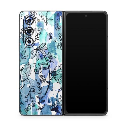 Blue Ink Floral Samsung Galaxy Z Fold5 Skin