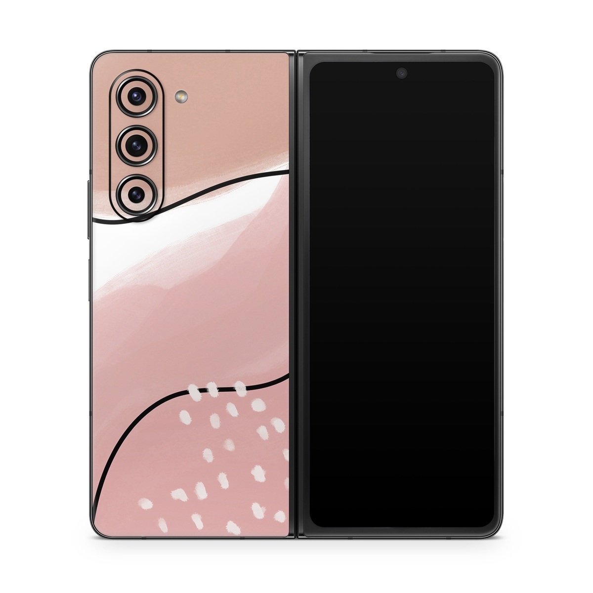 Samsung Galaxy Z Fold5 Skin design of Skin, Pink, Nose, Peach, Shoulder, Lip, Neck, Line, Joint, Ear, Footwear, Material Property, Clip Art, Graphics, Illustration, with white, pink, brown, black colors