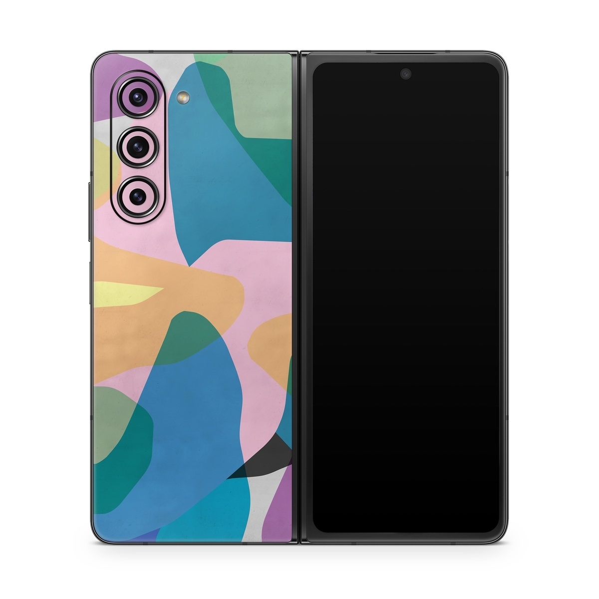 Samsung Galaxy Z Fold5 Skin design of Azure, Paint, Textile, Organism, Art, Painting, Aqua, Font, Rectangle, Tints and shades, with blue, green, pink, yellow, orange, purple, gray colors
