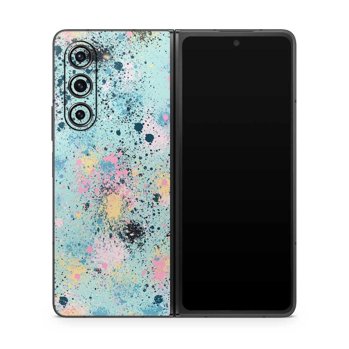 Samsung Galaxy Z Fold5 Skin design of Colorfulness, Art, Paint, Aqua, Art paint, Pattern, Tints and shades, Magenta, Electric blue, Creative arts, with blue, black, pink, yellow colors