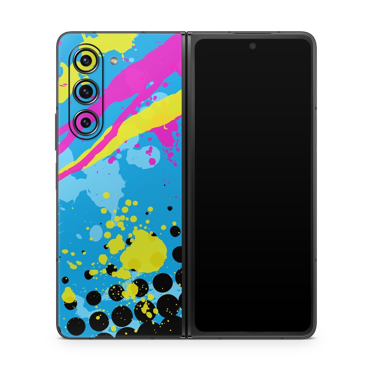 Samsung Galaxy Z Fold5 Skin design of Blue, Colorfulness, Graphic design, Pattern, Water, Line, Design, Graphics, Illustration, Visual arts, with blue, black, yellow, pink colors