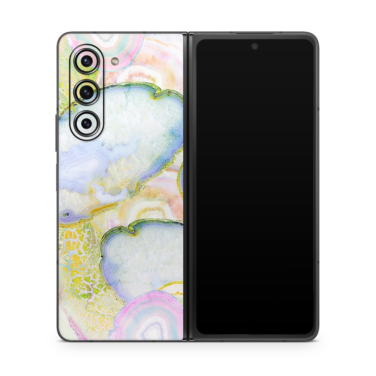 Samsung Galaxy Z Fold5 Skin design of Watercolor paint, Illustration, Paint, Child art, Art, with blue, purple, green, yellow, pink colors