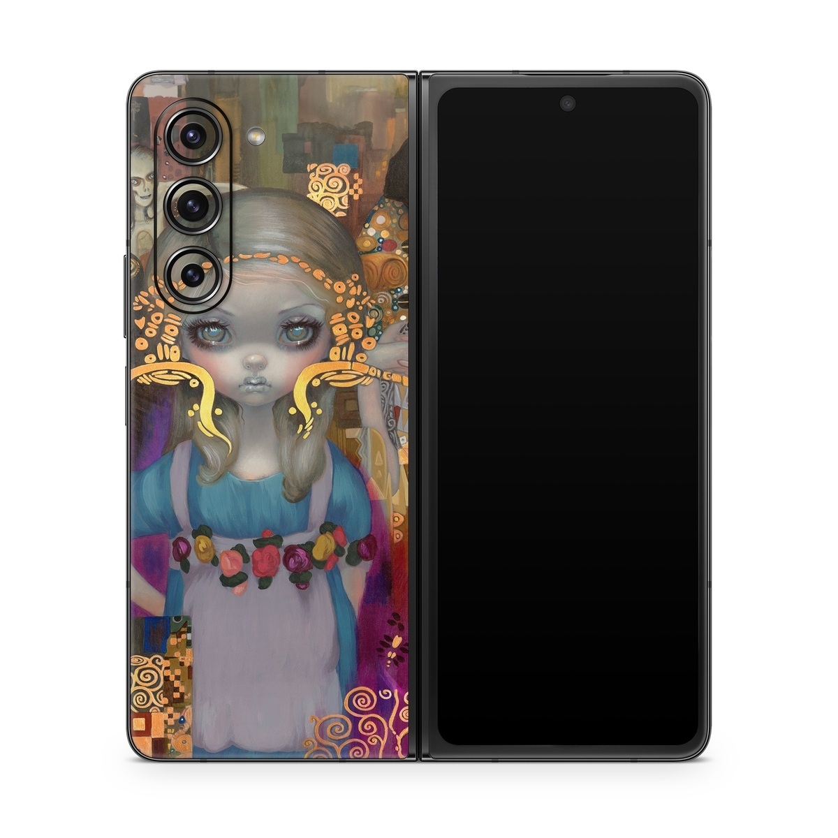 Samsung Galaxy Z Fold5 Skin design of Art, Temple, Painting, Architecture, Visual arts, Illustration, with yellow, orange, pink, purple, red, brown colors