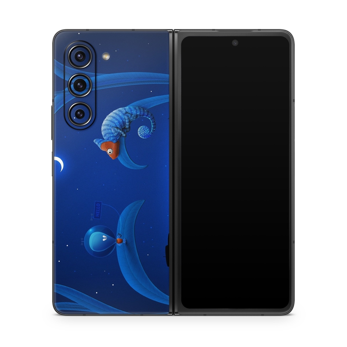 Samsung Galaxy Z Fold5 Skin design of Organism, Astronomical object, Space, Illustration, Night, Graphics, with black, blue, orange colors