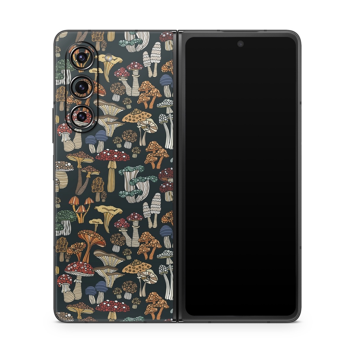 Samsung Galaxy Z Fold5 Skin design of Brown, Textile, Sleeve, Art, Font, Pattern, Collage, Painting, Illustration, Event, with black, white, blue, red, yellow, orange colors