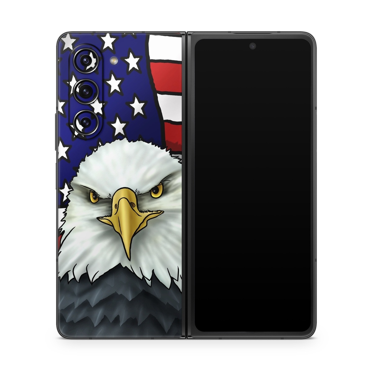 Samsung Galaxy Z Fold5 Skin design of Bald eagle, Eagle, Bird, Bird of prey, Accipitridae, Beak, Accipitriformes, Sea eagle, Flag, with white, gray, blue, yellow, red colors