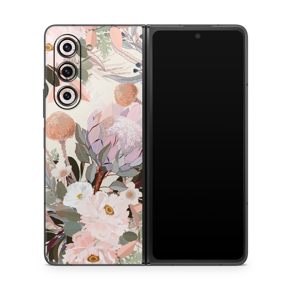 Samsung Galaxy Z Fold5 Skin design of Flower, Floral design, Watercolor paint, Plant, Spring, Branch, Flower Arranging, Lilac, Floristry, Petal, with pink, purple, green, brown, white, yellow, black colors
