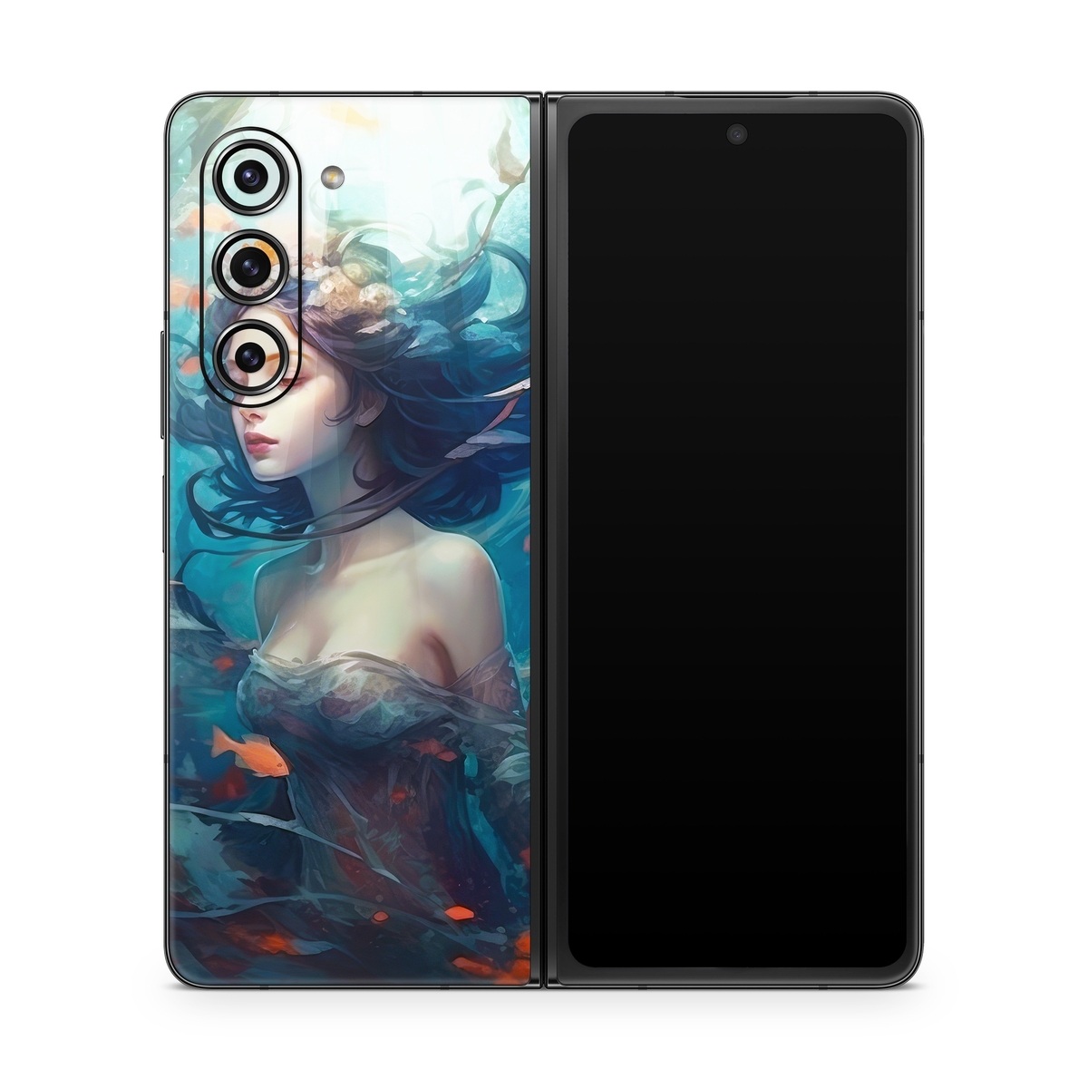 Samsung Galaxy Z Fold5 Skin design of Azure, Organism, Aqua, Art, Electric blue, Cg artwork, Visual arts, Graphics, Pattern, Painting, with red, blue, yellow, orange, white, black colors