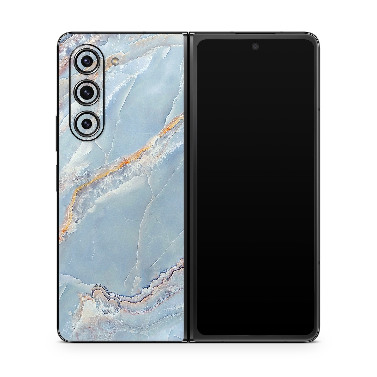 Samsung Galaxy Z Fold5 Skin design of Blue, Azure, Aqua, Onyx, with blue, red, orange, white colors