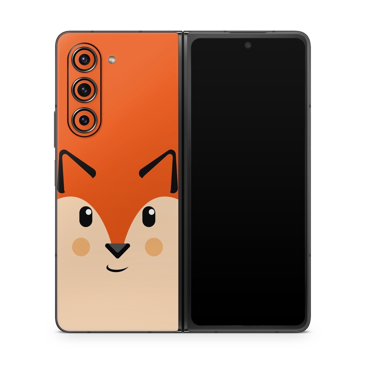 Samsung Galaxy Z Fold5 Skin design of Cartoon, Animated cartoon, Nose, Snout, Illustration, Whiskers, Clip art, Hamster, Animation, Art, with black, red, yellow, orange colors
