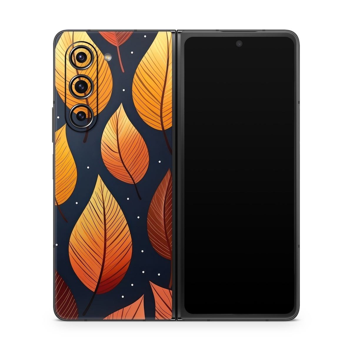 Samsung Galaxy Z Fold5 Skin design of Amber, Orange, Lighting, Sunlight, Font, Art, Material property, Symmetry, Wood, Circle, with yellow, orange, black, white, red colors