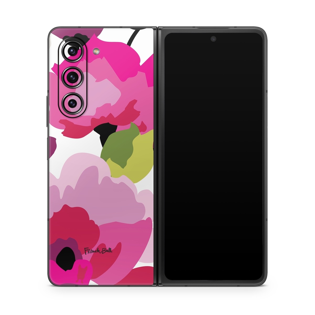 Samsung Galaxy Z Fold5 Skin design of Pink, Flower, Pattern, Petal, Plant, Floral design, Design, Botany, Magenta, Anemone, with white, pink, green, red colors