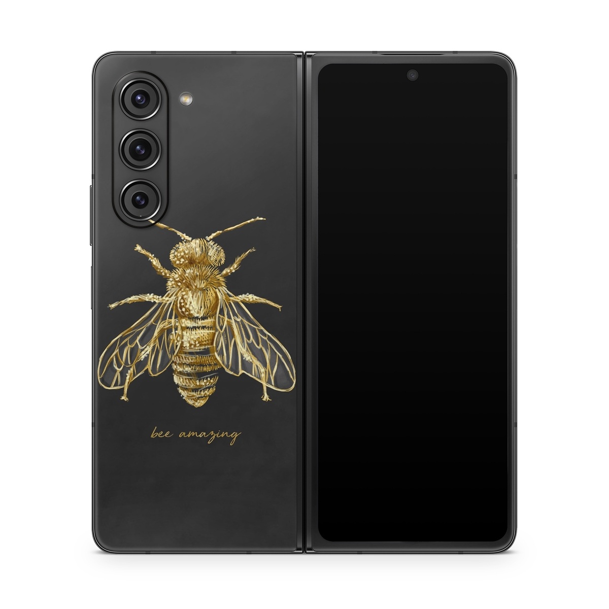 Samsung Galaxy Z Fold5 Skin design of Insect, Invertebrate, Membrane-winged insect, Arthropod, Pest, Net-winged insects, Bee, Cicada, Macro photography, Pollinator, with black, yellow, white colors