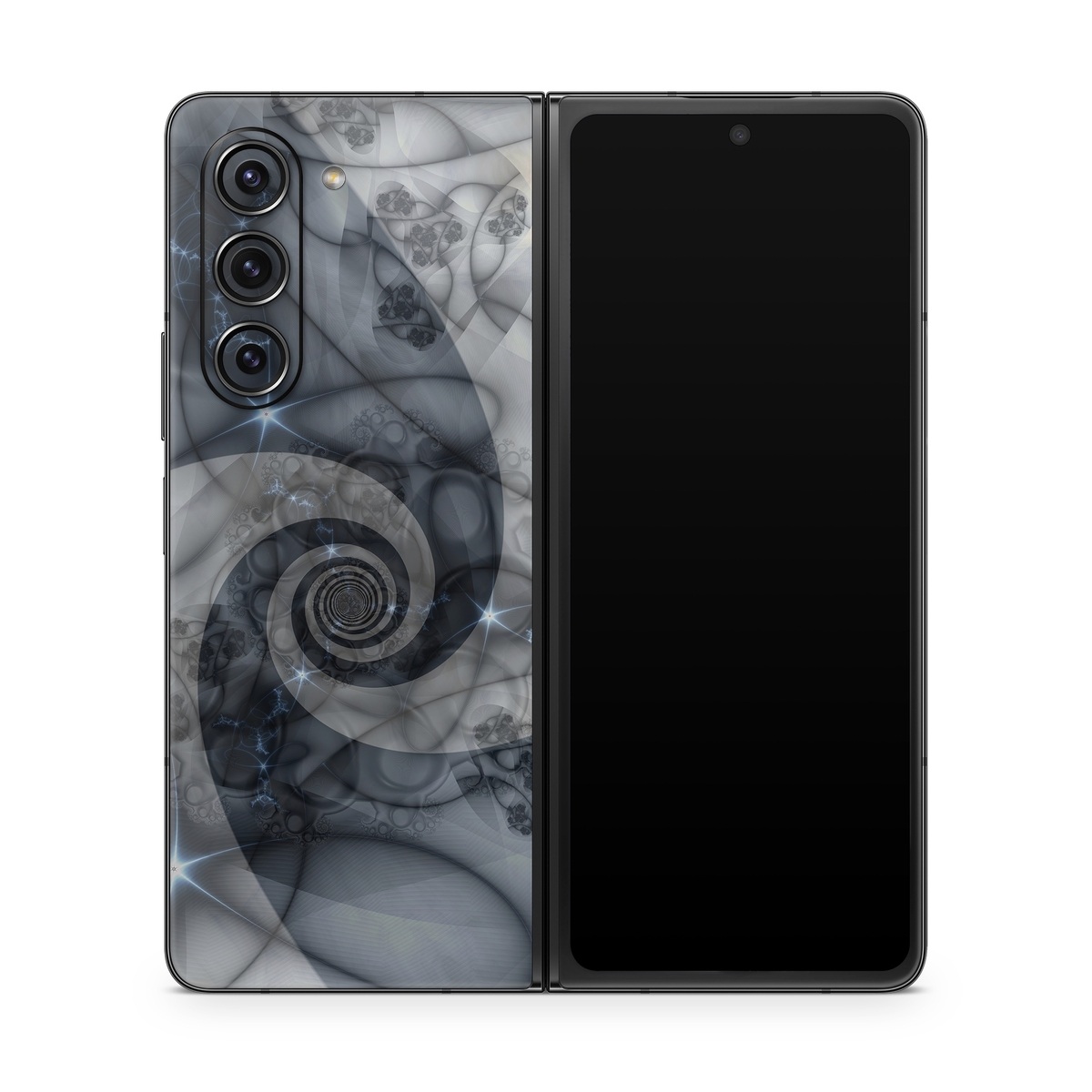 Samsung Galaxy Z Fold5 Skin design of Eye, Drawing, Black-and-white, Design, Pattern, Art, Tattoo, Illustration, Fractal art, with black, gray colors
