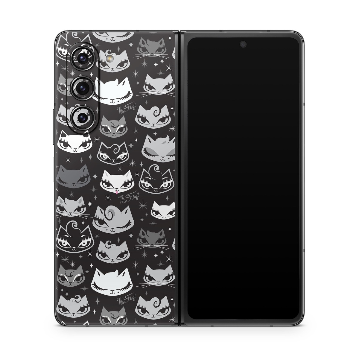 Samsung Galaxy Z Fold5 Skin design of Pattern, Design, Headgear, Hat, Smile, Team, Crowd, with black, white, gray colors
