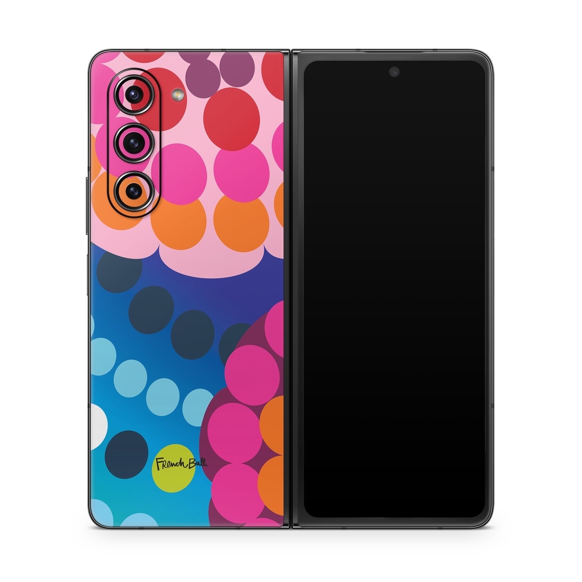 Samsung Galaxy Z Fold5 Skin design of Pattern, Circle, Orange, Colorfulness, Design, Line, Polka dot, Graphic design, Graphics, Heart, with blue, green, pink, orange, purple colors
