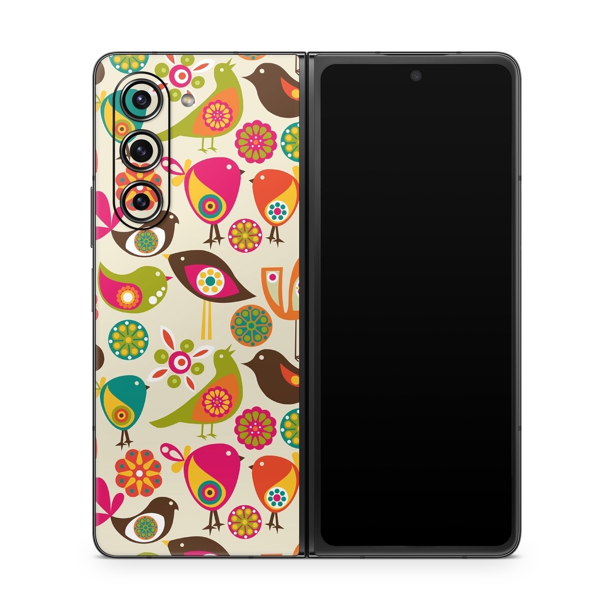Samsung Galaxy Z Fold5 Skin design of Pattern, Visual arts, Wrapping paper, Design, Clip art, Textile, Motif, Sticker, Graphics, with yellow, pink, orange, green, brown, blue colors