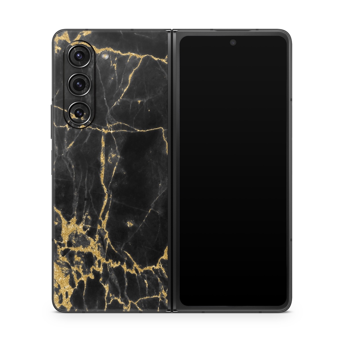 Samsung Galaxy Z Fold5 Skin design of Black, Yellow, Water, Brown, Branch, Leaf, Rock, Tree, Marble, Sky, with black, yellow colors