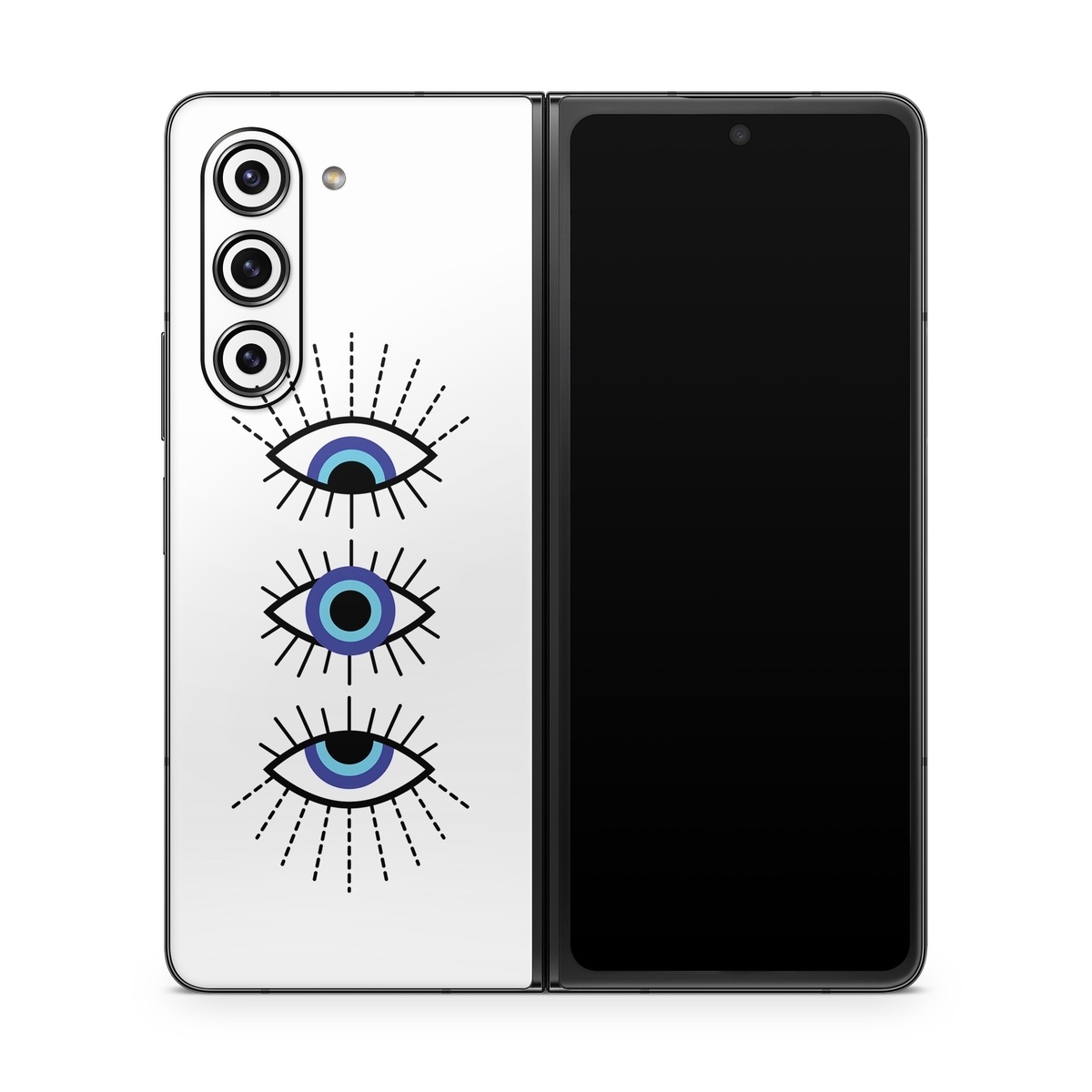 Samsung Galaxy Z Fold5 Skin design of Eyebrow, Eyelash, Iris, Art, Font, Circle, Electric blue, Symmetry, Illustration, Graphics, with black, white, blue, purple colors