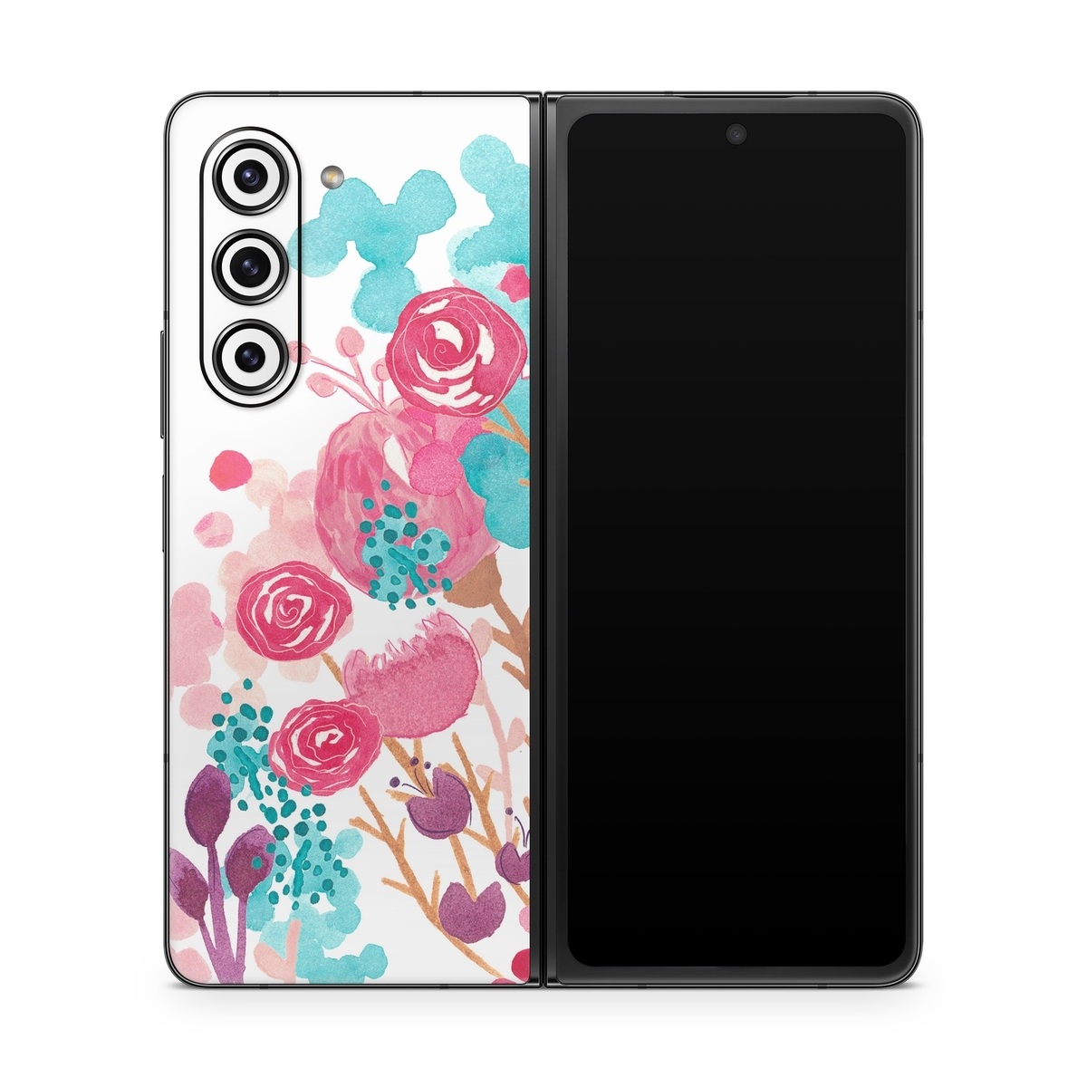 Samsung Galaxy Z Fold5 Skin design of Pink, Pattern, Design, Illustration, Clip art, Plant, Graphics, Art, with white, pink, purple, blue, red colors