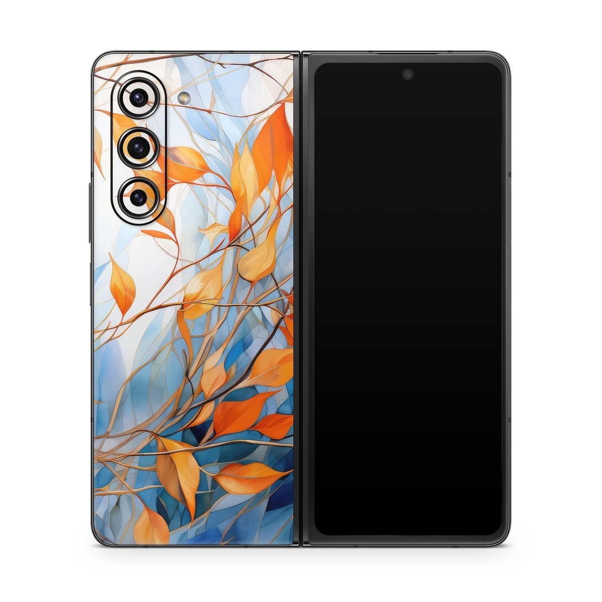 Samsung Galaxy Z Fold5 Skin design of Plant, Amber, Twig, Branch, Orange, Vegetation, Natural landscape, Tree, Woody plant, Deciduous, with yellow, orange, red, blue, white, purple colors