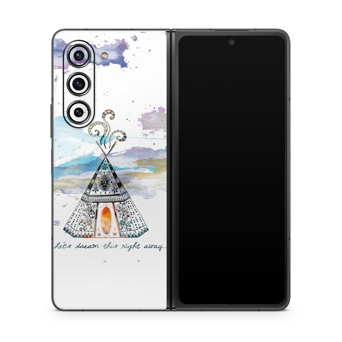 Samsung Galaxy Z Fold5 Skin design of Illustration, Art, Graphics, Pole, Drawing, with blue, yellow, black, orange, purple colors