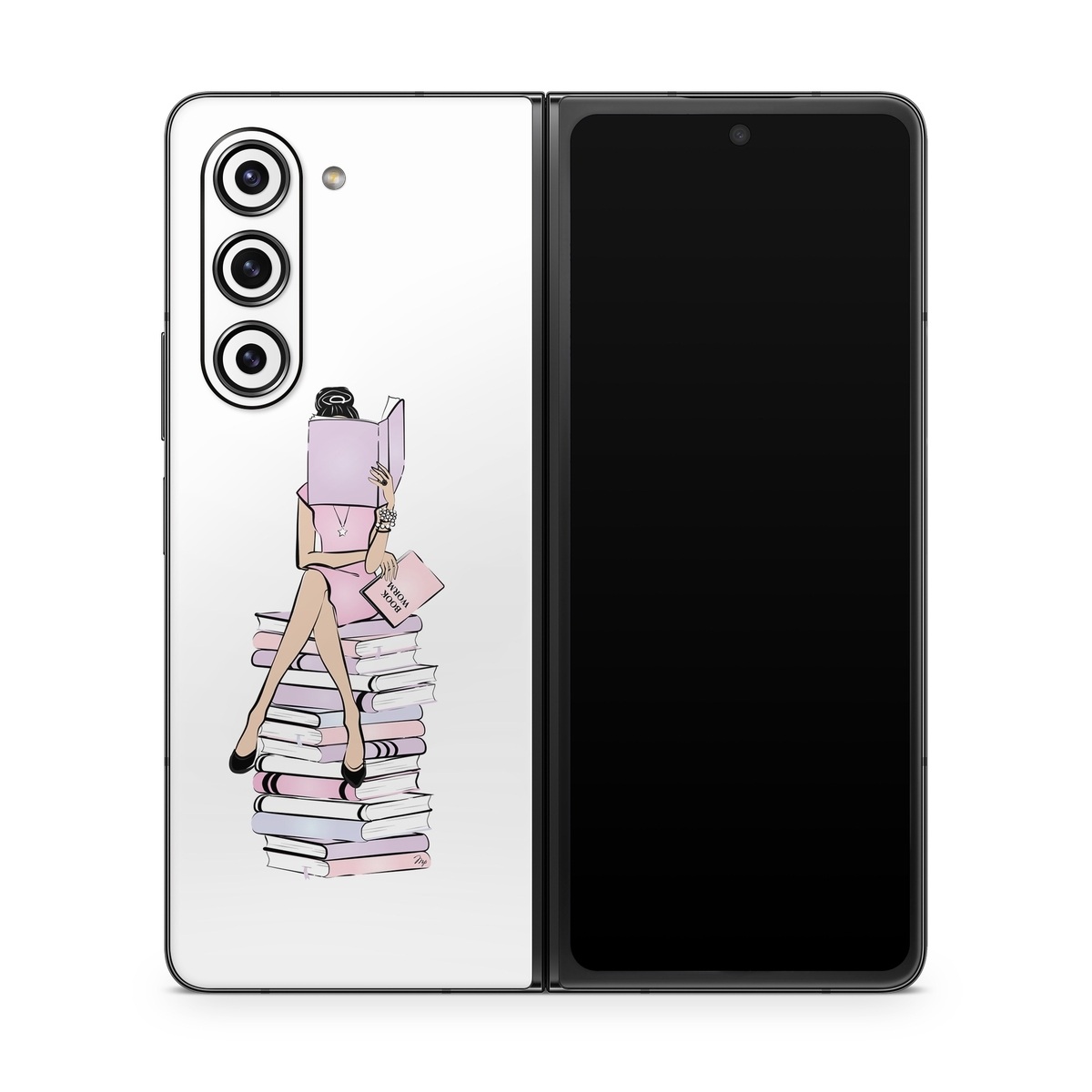 Samsung Galaxy Z Fold5 Skin design of Gesture, Art, Cartoon, Font, Drawing, Illustration, Painting, Fictional character, Animation, Diagram, with black, white, pink, purple, blue, yellow, brown colors