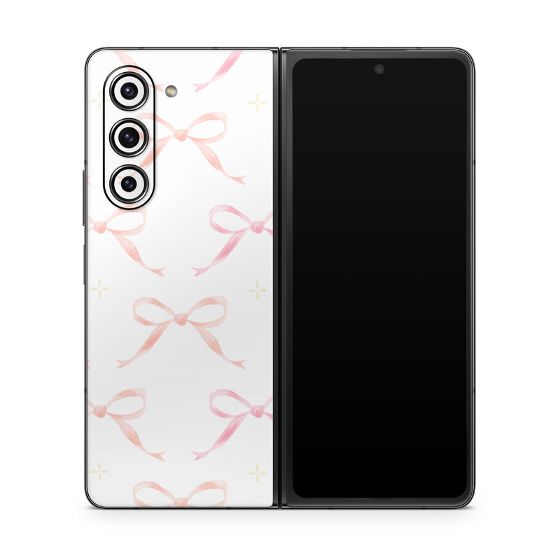 Samsung Galaxy Z Fold5 Skin design of Textile, Rectangle, Pink, Motif, Font, Magenta, Symmetry, Pattern, Art, Peach, with white, pink, orange colors