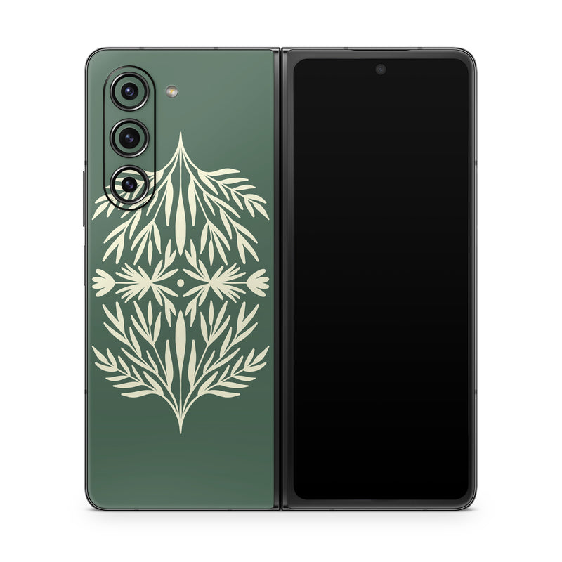 Samsung Galaxy Z Fold5 Skin design of Plant, Terrestrial plant, Art, Triangle, Symmetry, Pattern, Electric blue, Graphics, Grass, Visual arts, with green, white colors