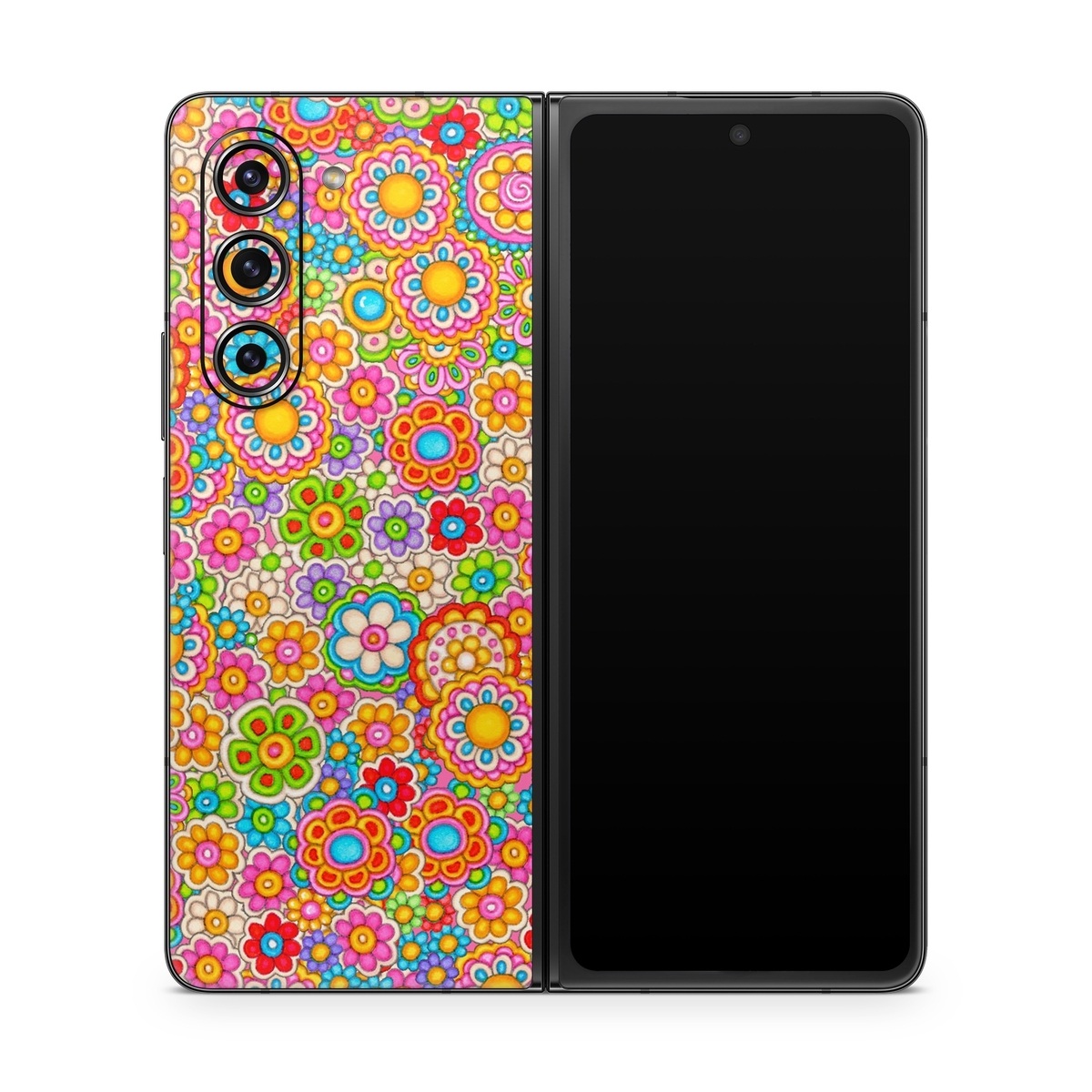 Samsung Galaxy Z Fold5 Skin design of Pattern, Design, Textile, Visual arts, with pink, red, orange, yellow, green, blue, purple colors