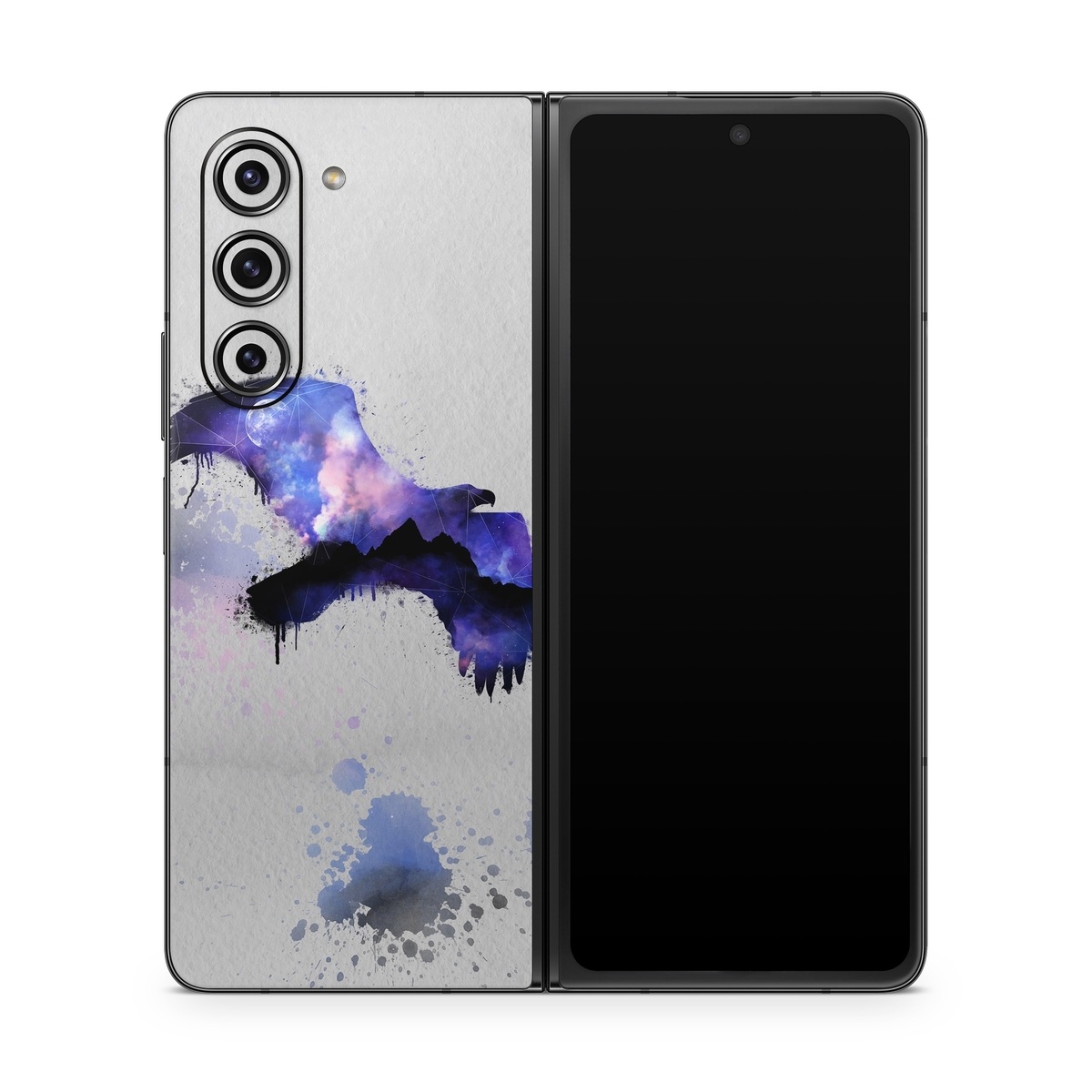 Samsung Galaxy Z Fold5 Skin design of Blue, Watercolor paint, Purple, Water, Graphic design, Illustration, Art, Ink, Painting, Electric blue, with gray, white, blue, black, purple colors