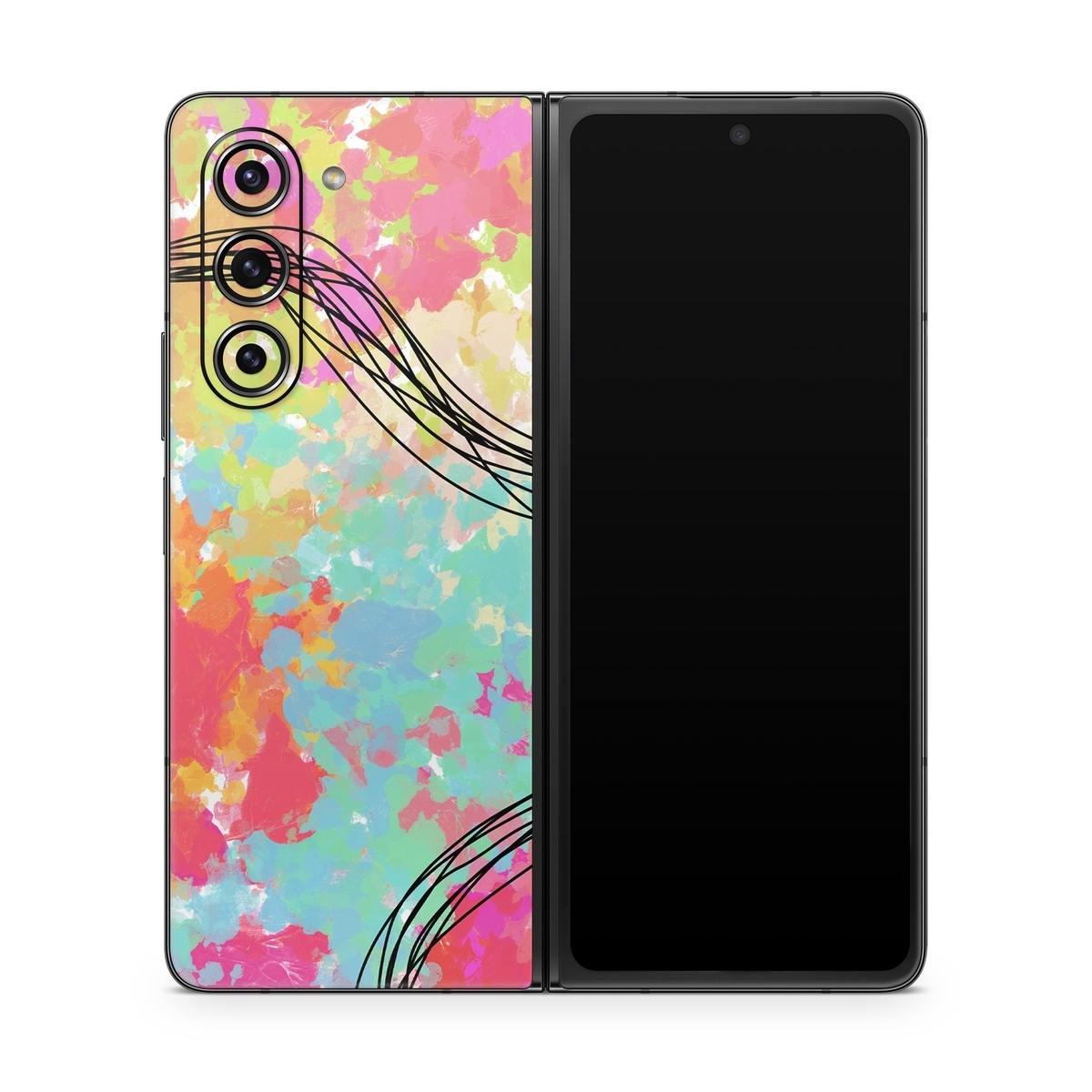 Samsung Galaxy Z Fold5 Skin design of Pattern, Line, Graphic Design, Design, Visual Arts, Art, Plant, Wallpaper, Illustration, Cg Artwork, with black, white, red, pink, blue, green, yellow, orange, brown colors
