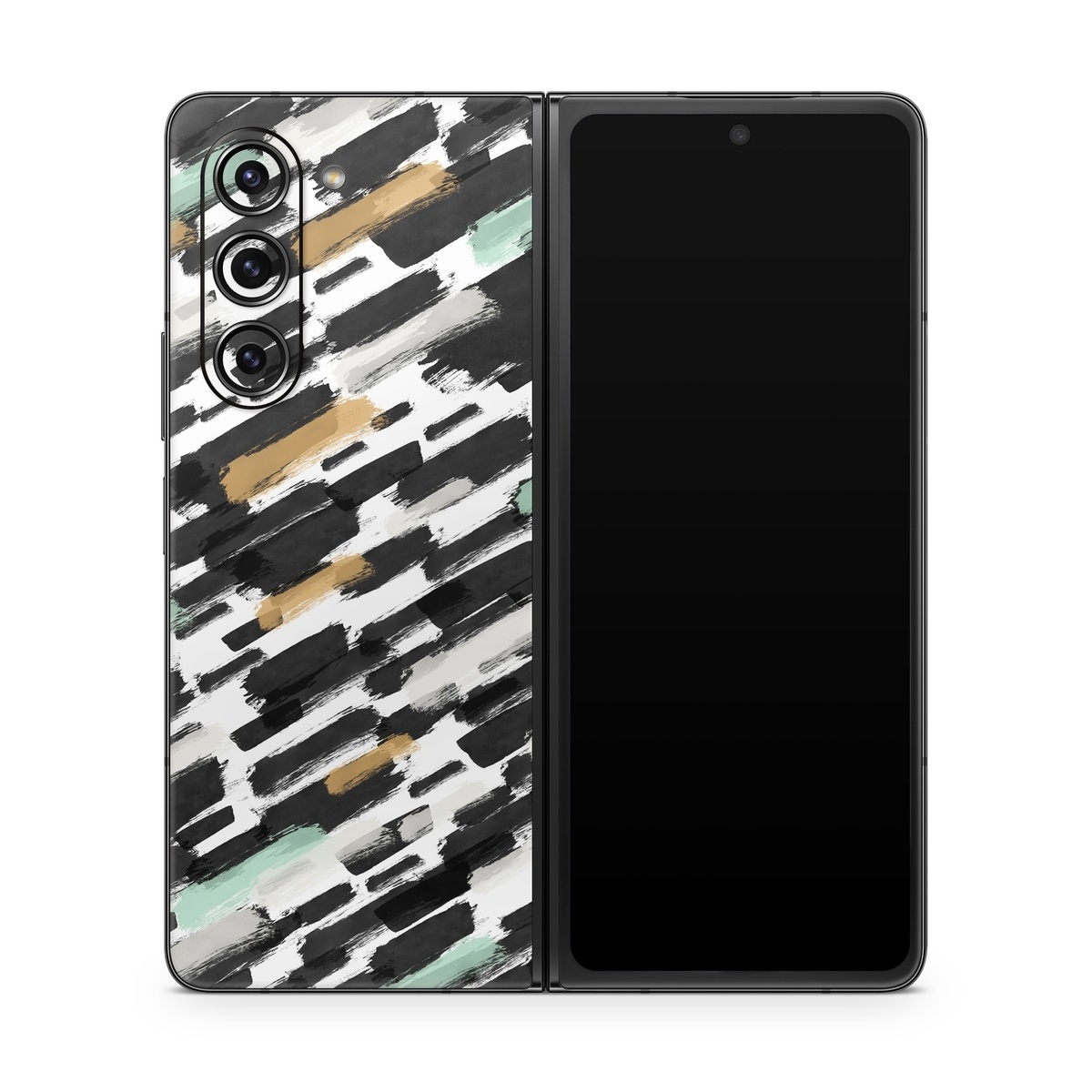 Samsung Galaxy Z Fold5 Skin design of Pattern, Line, Design, Material property, Rectangle, with black, white, orange, blue, yellow colors