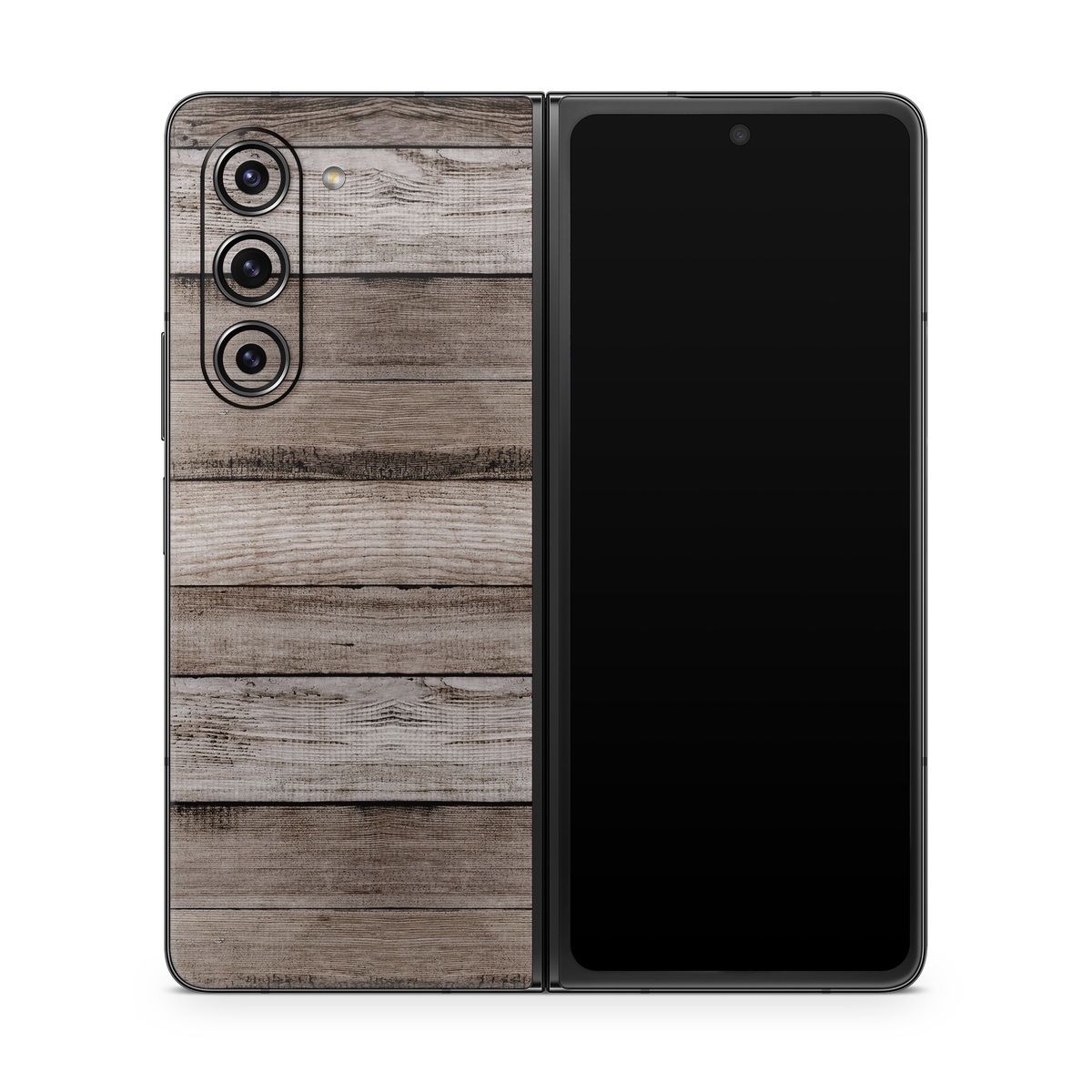 Samsung Galaxy Z Fold5 Skin design of Wood, Plank, Wood stain, Hardwood, Line, Pattern, Floor, Lumber, Wood flooring, Plywood, with brown, black colors
